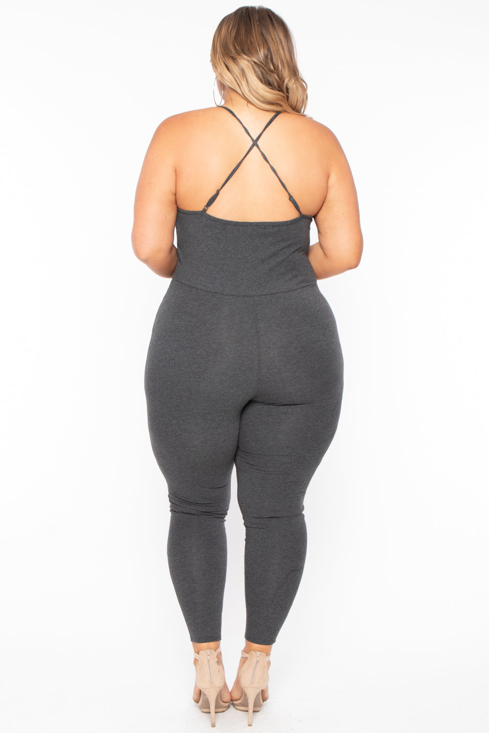 Plus Size Destroyed Catsuit Jumpsuit - Charcoal