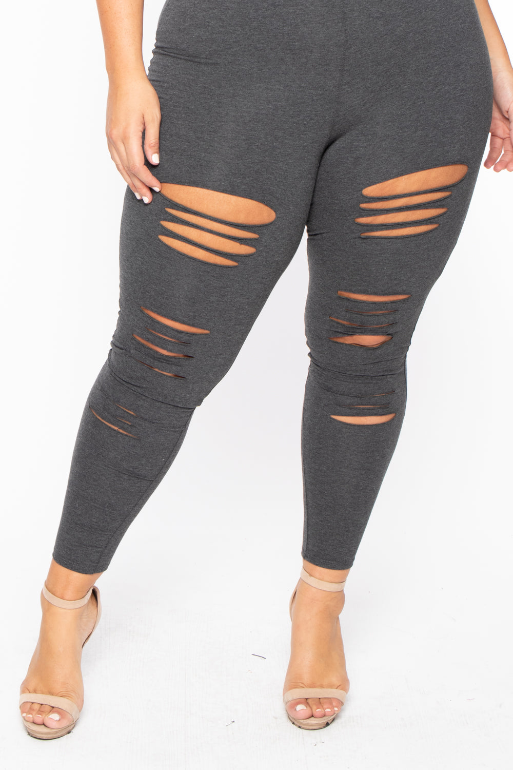 Plus Size Destroyed Catsuit Jumpsuit - Charcoal