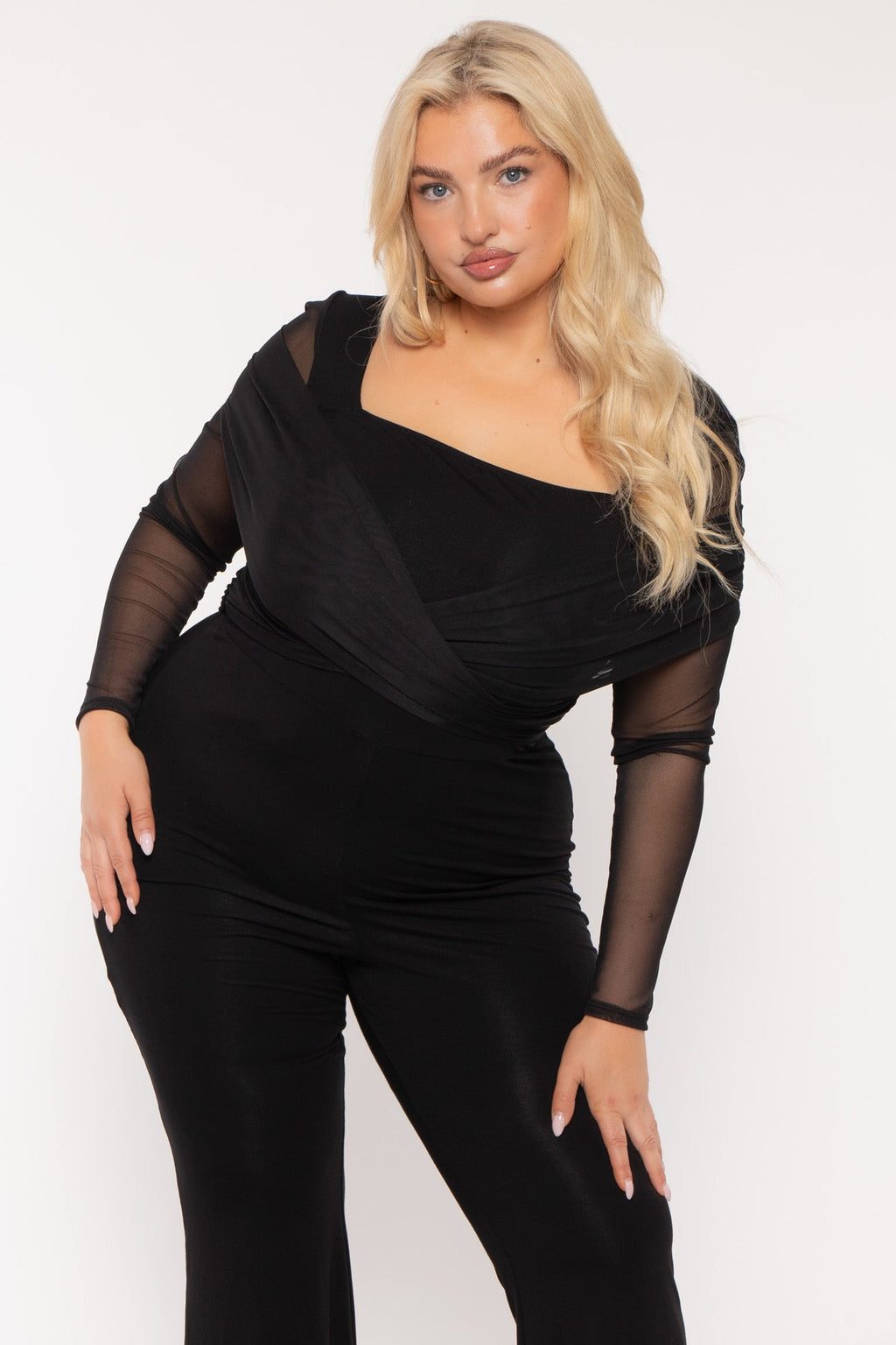 Plus Size Eliz Mesh Jumpsuit - Black