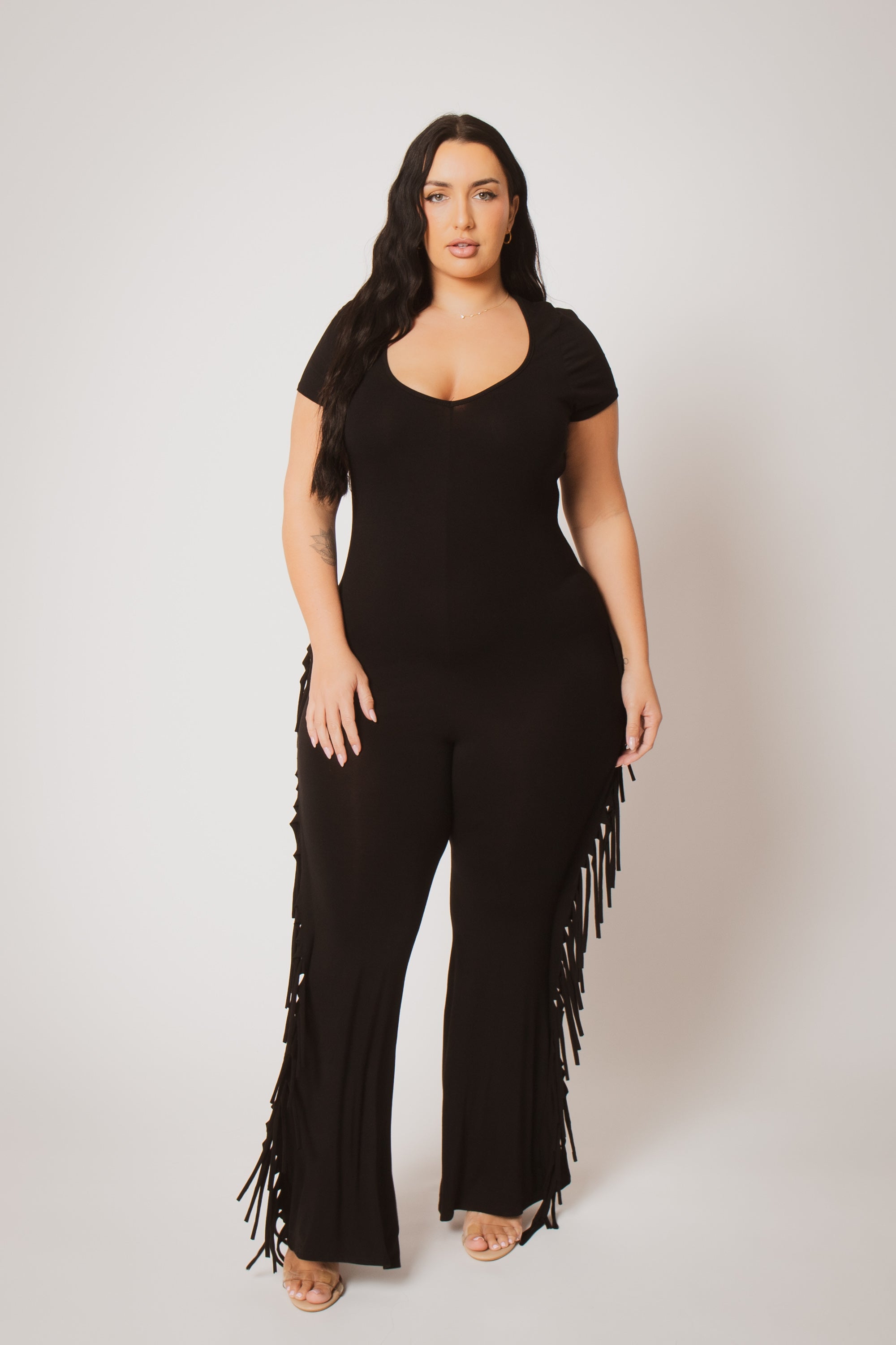 Plus Size Fringe Fever Jumpsuit - Black