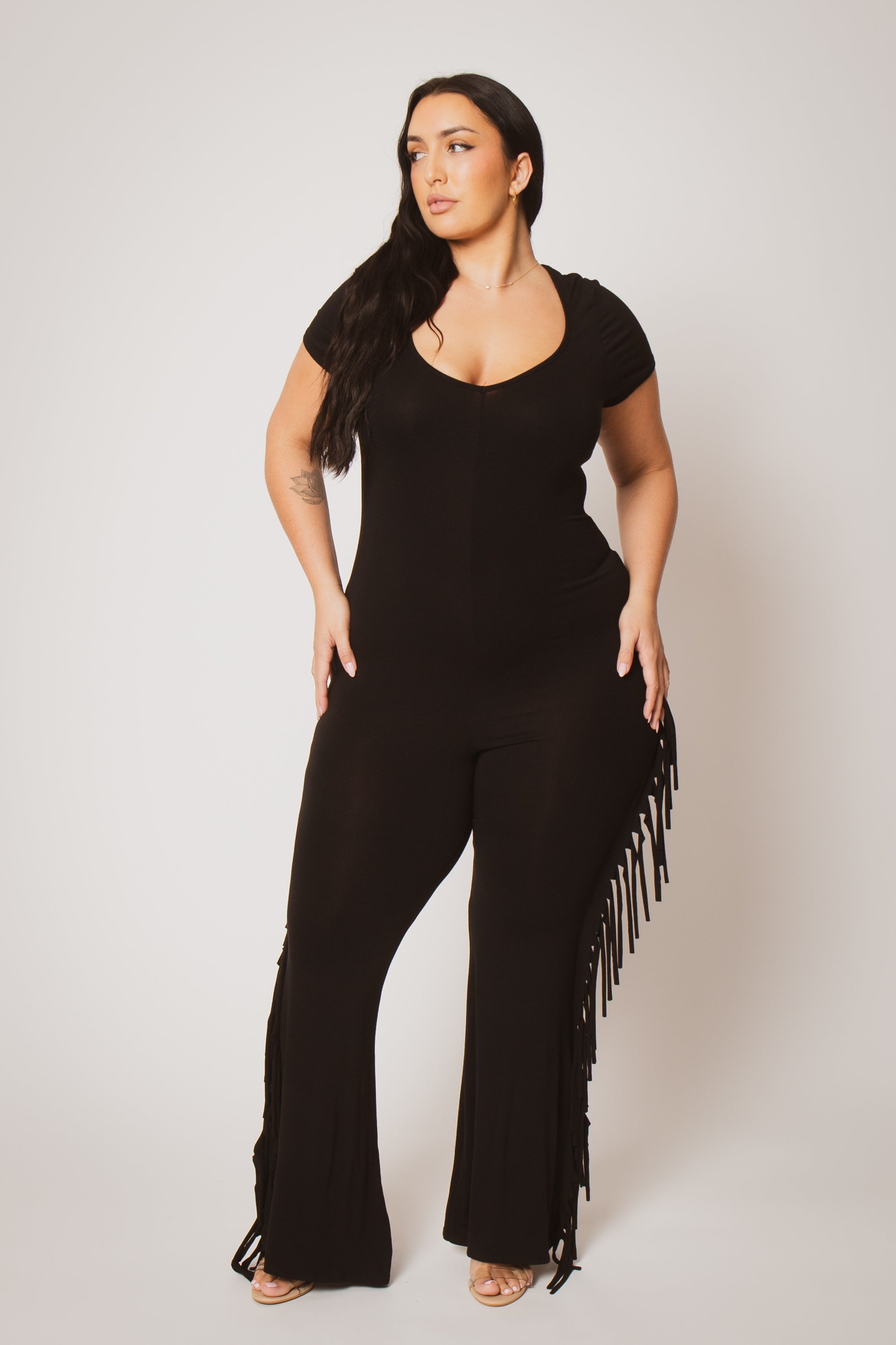 Plus Size Fringe Fever Jumpsuit - Black