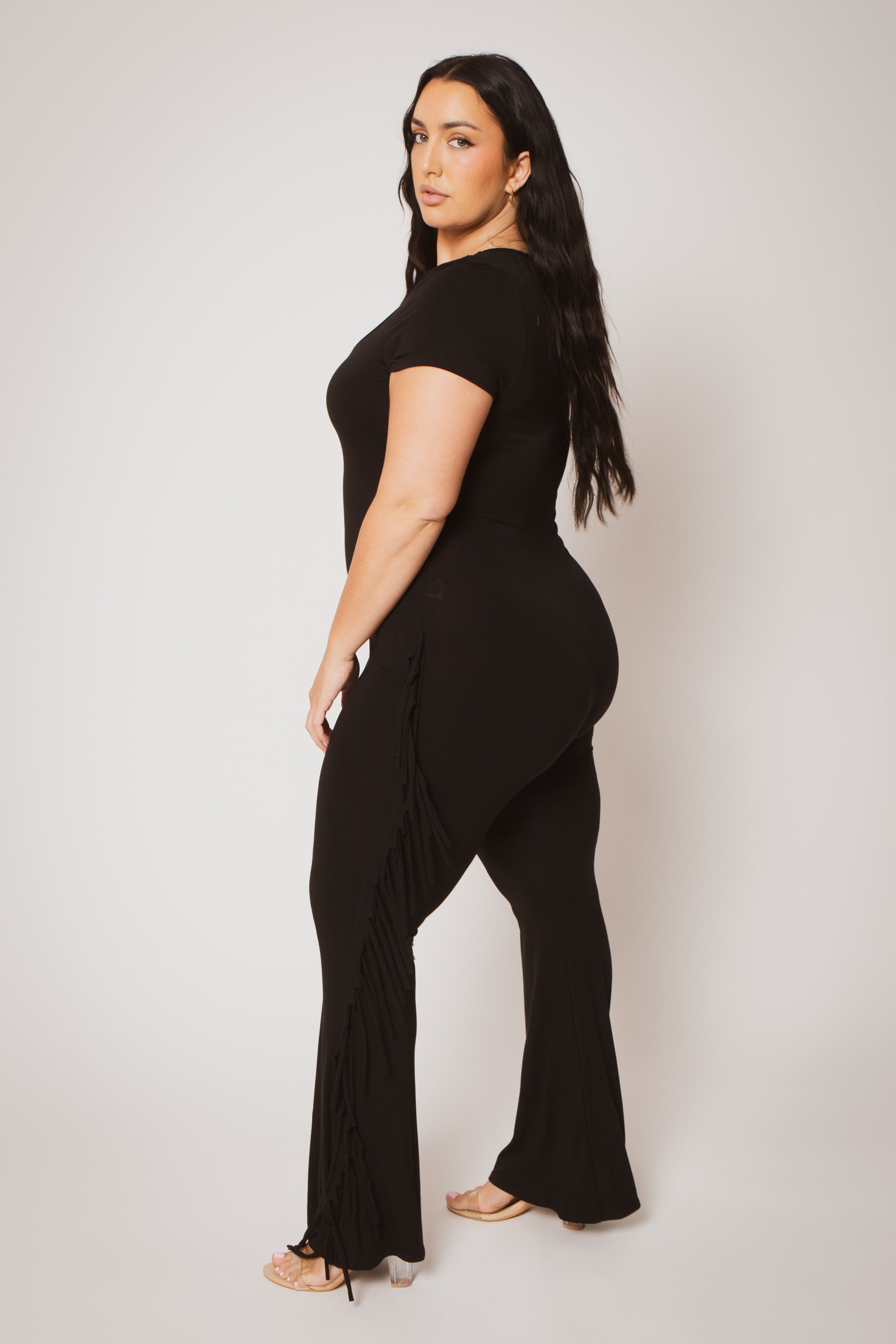 Plus Size Fringe Fever Jumpsuit - Black