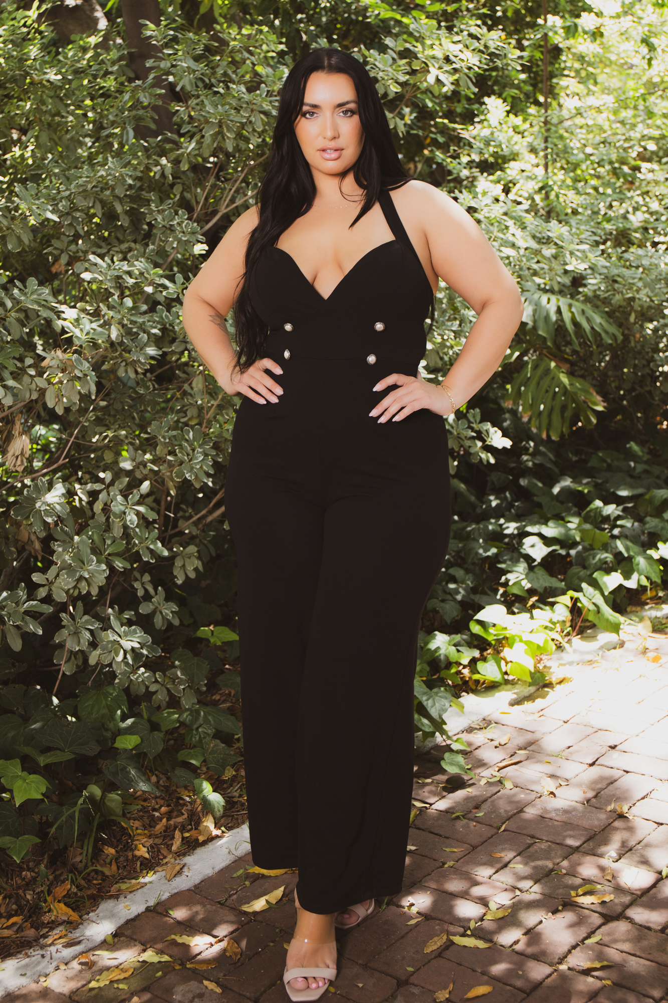 Plus Size Glam Halter Jumpsuit - Black