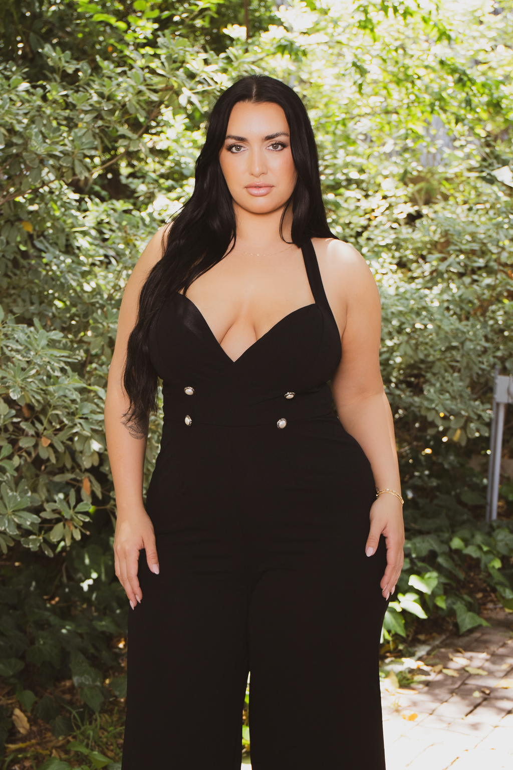 Plus Size Glam Halter Jumpsuit - Black