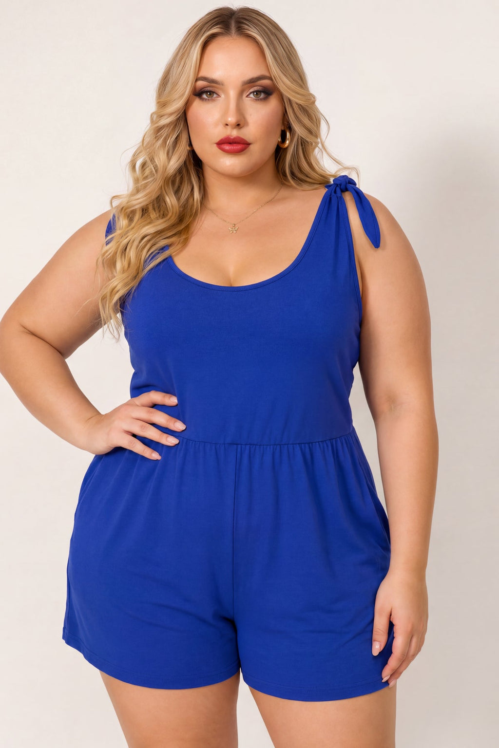 Plus Size Harlow Tie Romper - Blue