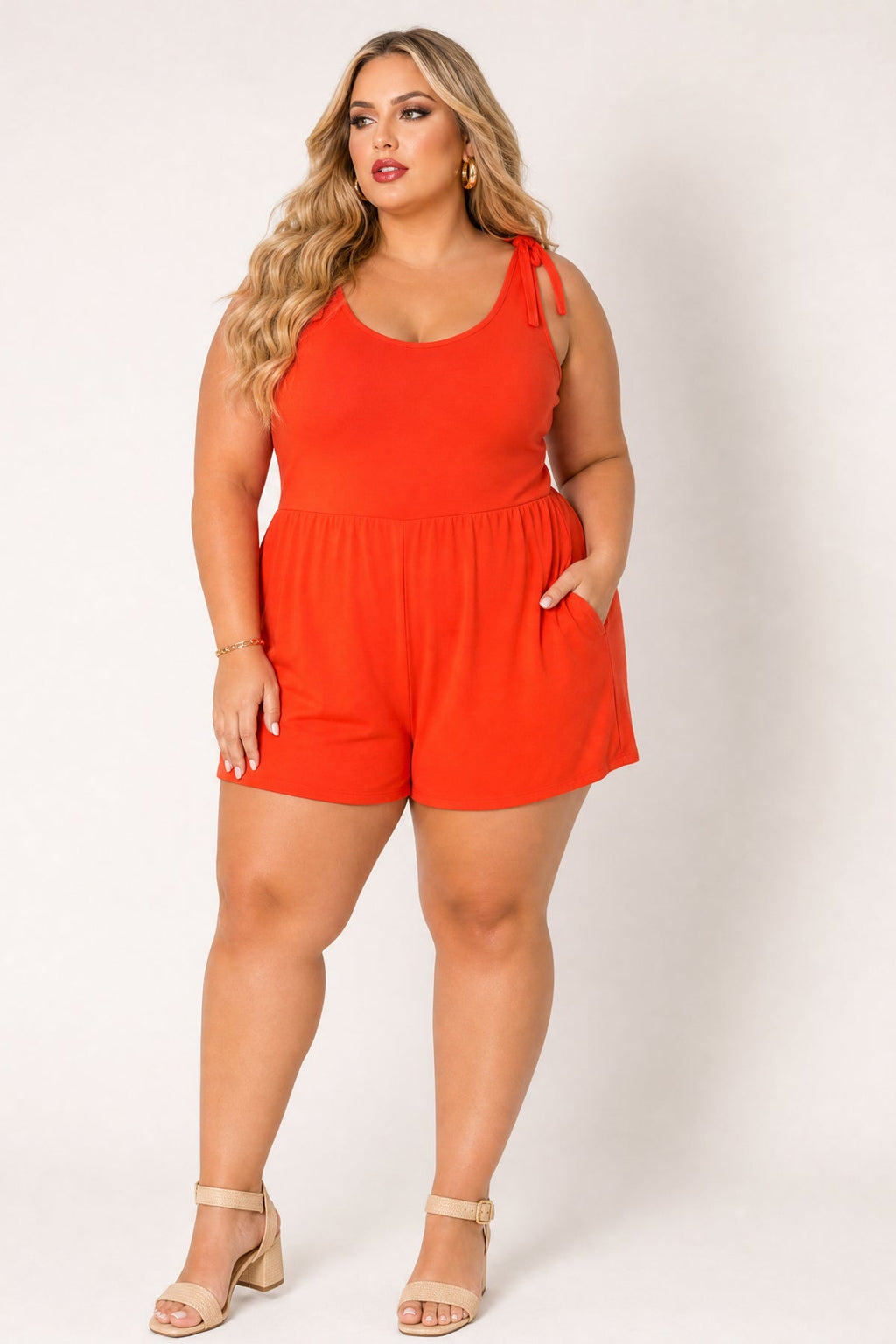 Plus Size Harlow Tie Romper - Orange