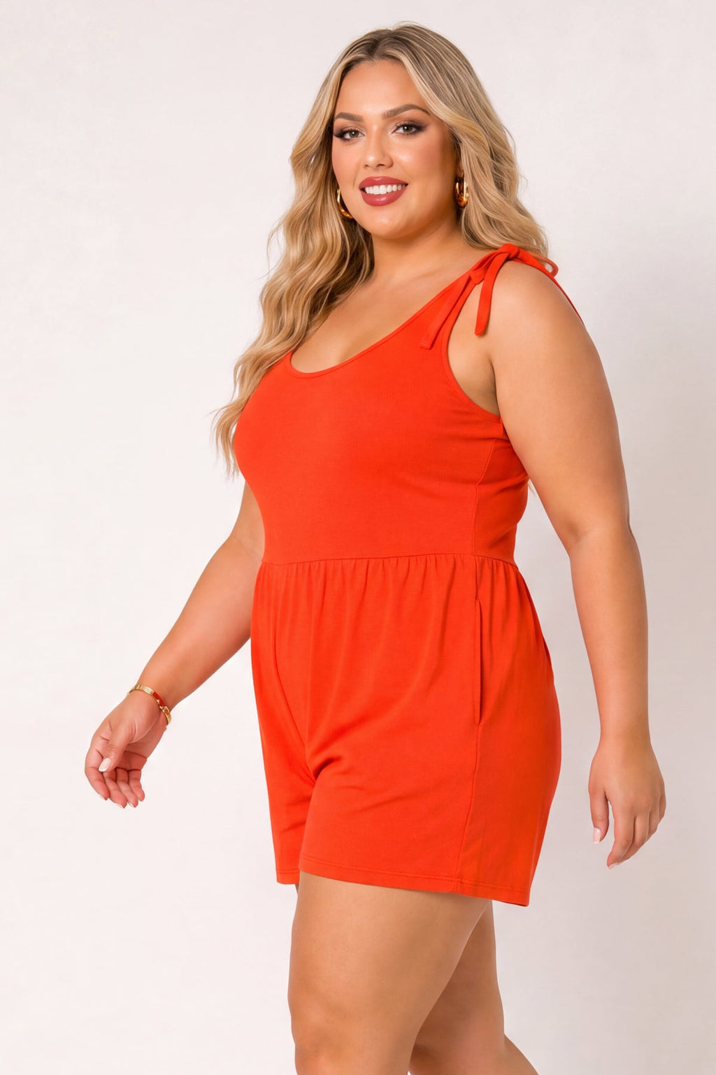 Plus Size Harlow Tie Romper - Orange