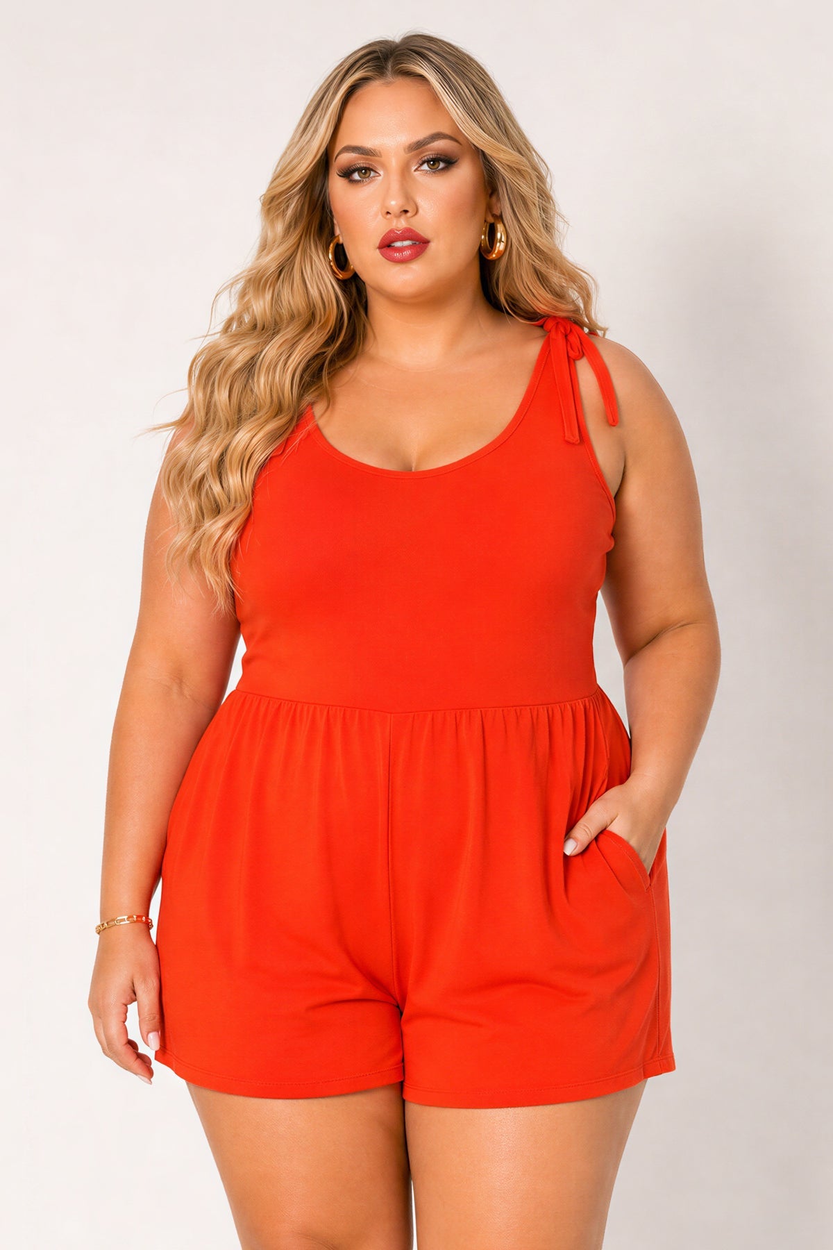 Plus Size Harlow Tie Romper - Orange