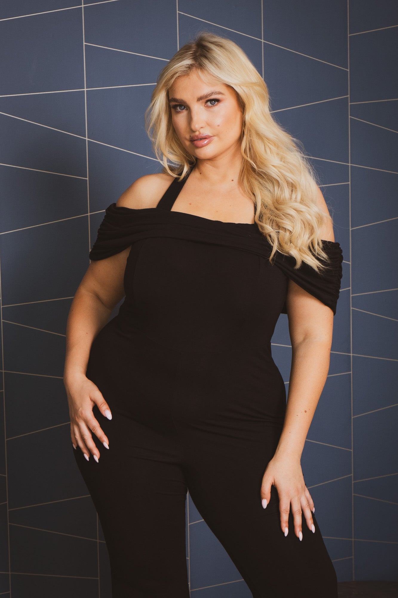Plus Size Isla Halter  Jumpsuit - Black
