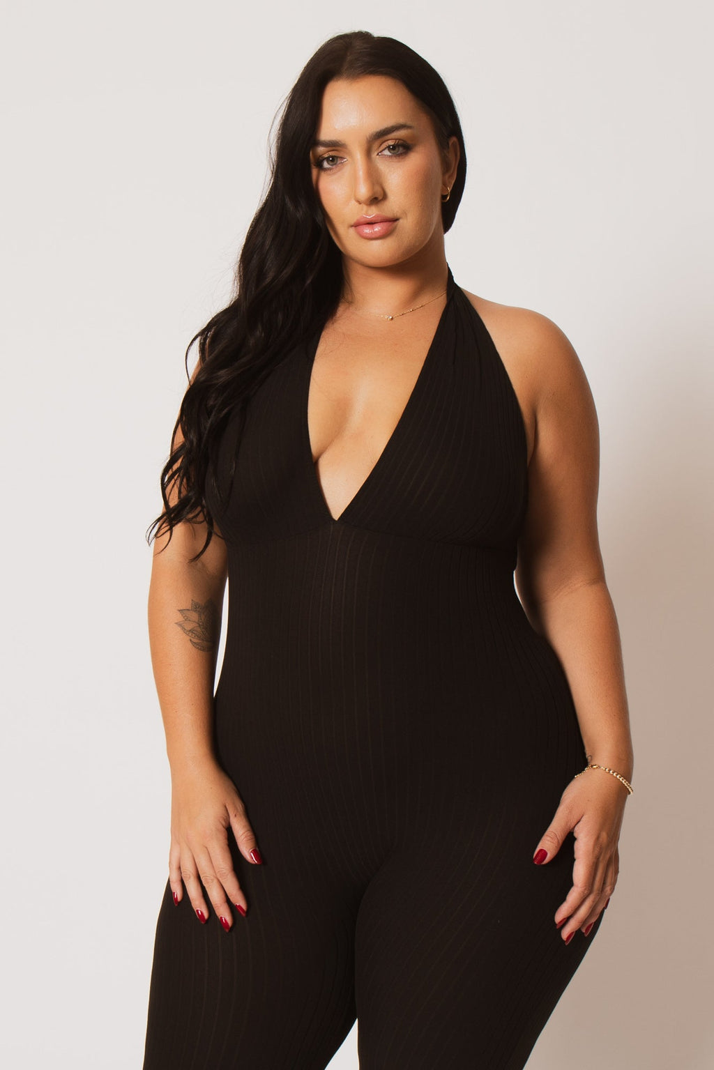 Plus Size Kiana Rib  Jumpsuit - Black