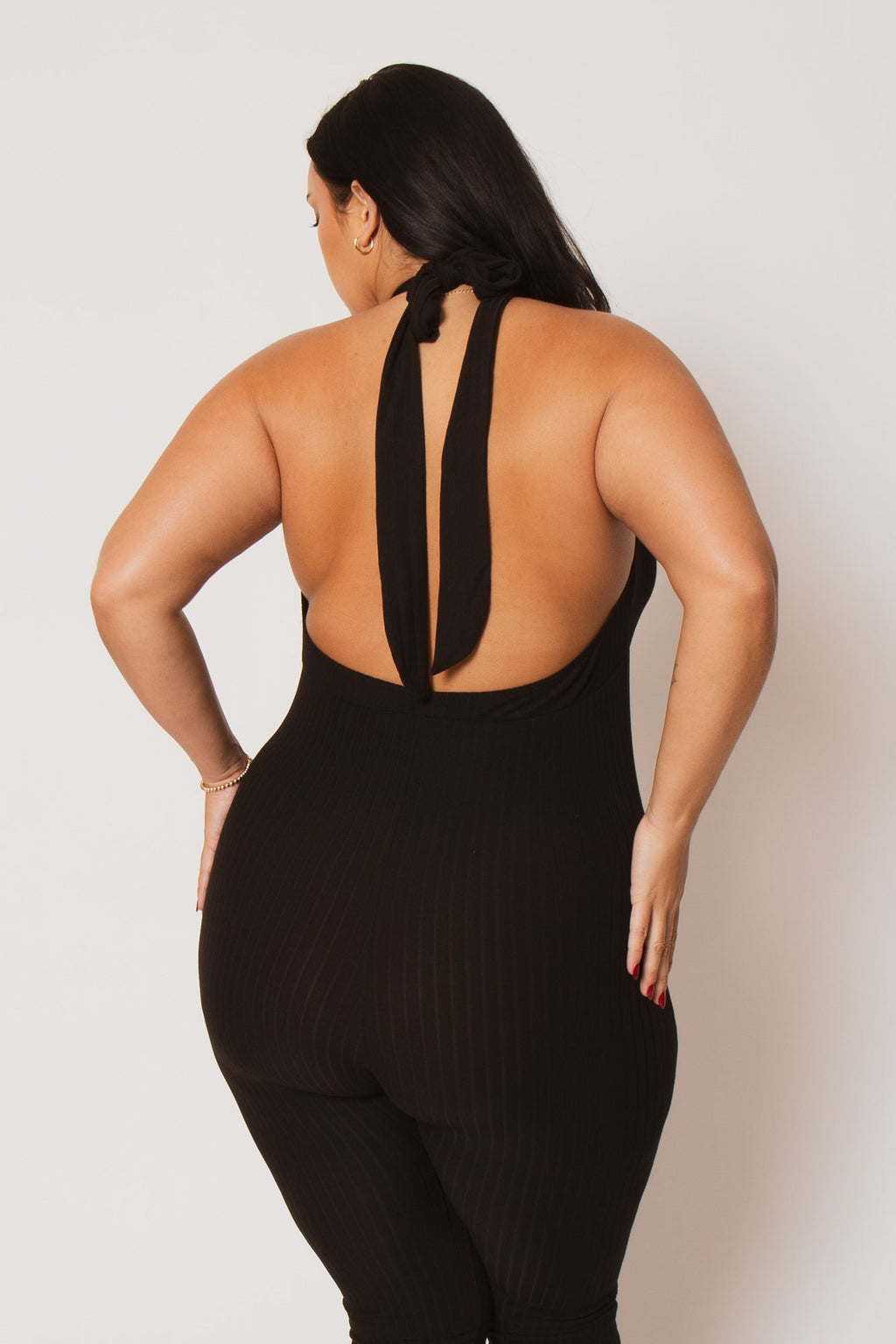 Plus Size Kiana Rib  Jumpsuit - Black