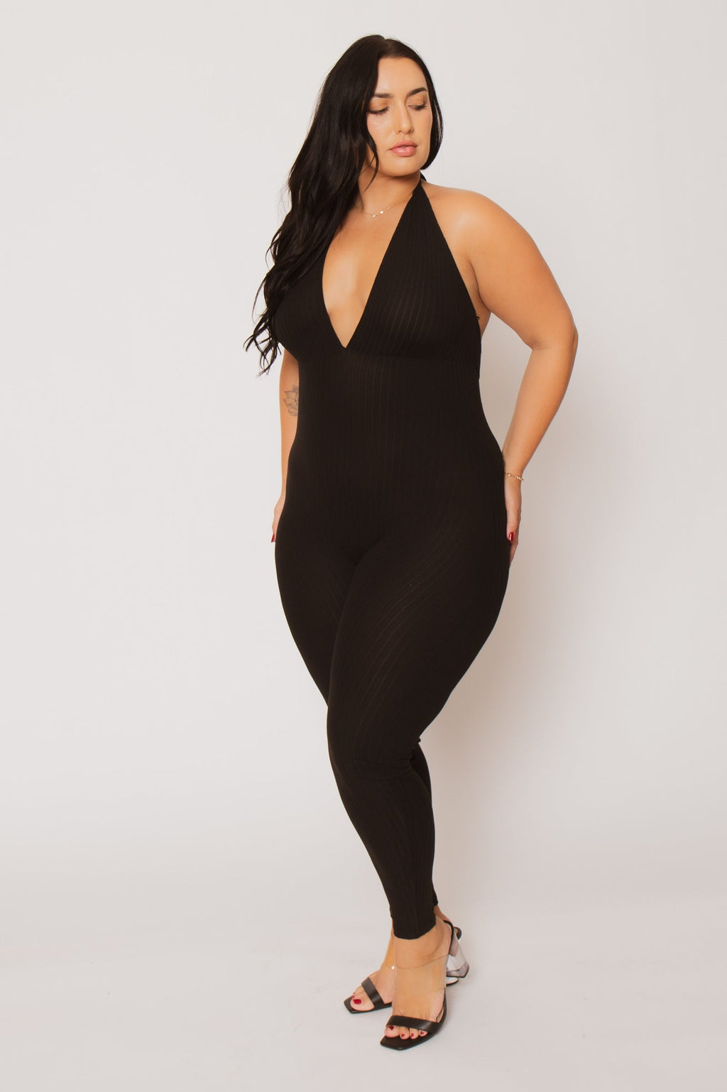Plus Size Kiana Rib  Jumpsuit - Black