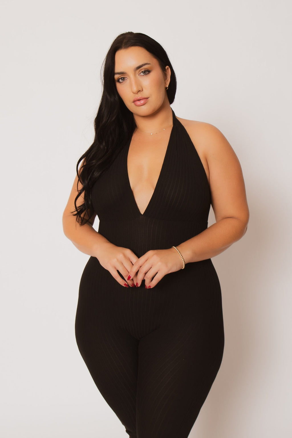 Plus Size Kiana Rib  Jumpsuit - Black