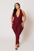 Plus Size Kiana Rib  Jumpsuit - Burgundy