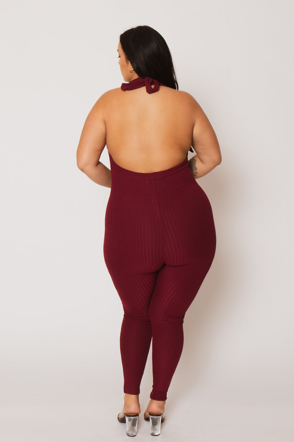Plus Size Kiana Rib  Jumpsuit - Burgundy