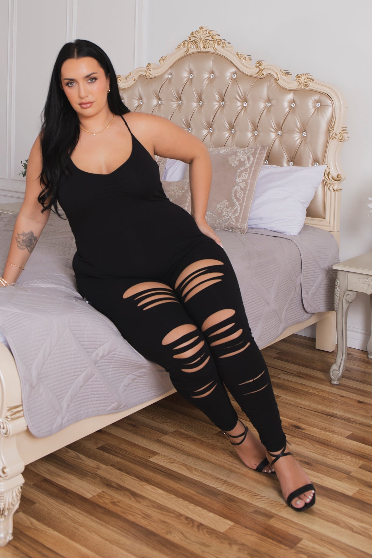 Plus Size Lola 2.0 Destroyed  Jumpsuit - Black