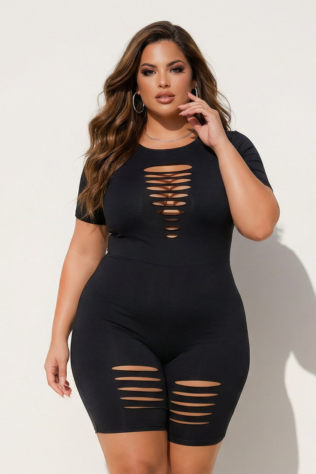 Plus Size Lolita  Distress Romper -Black