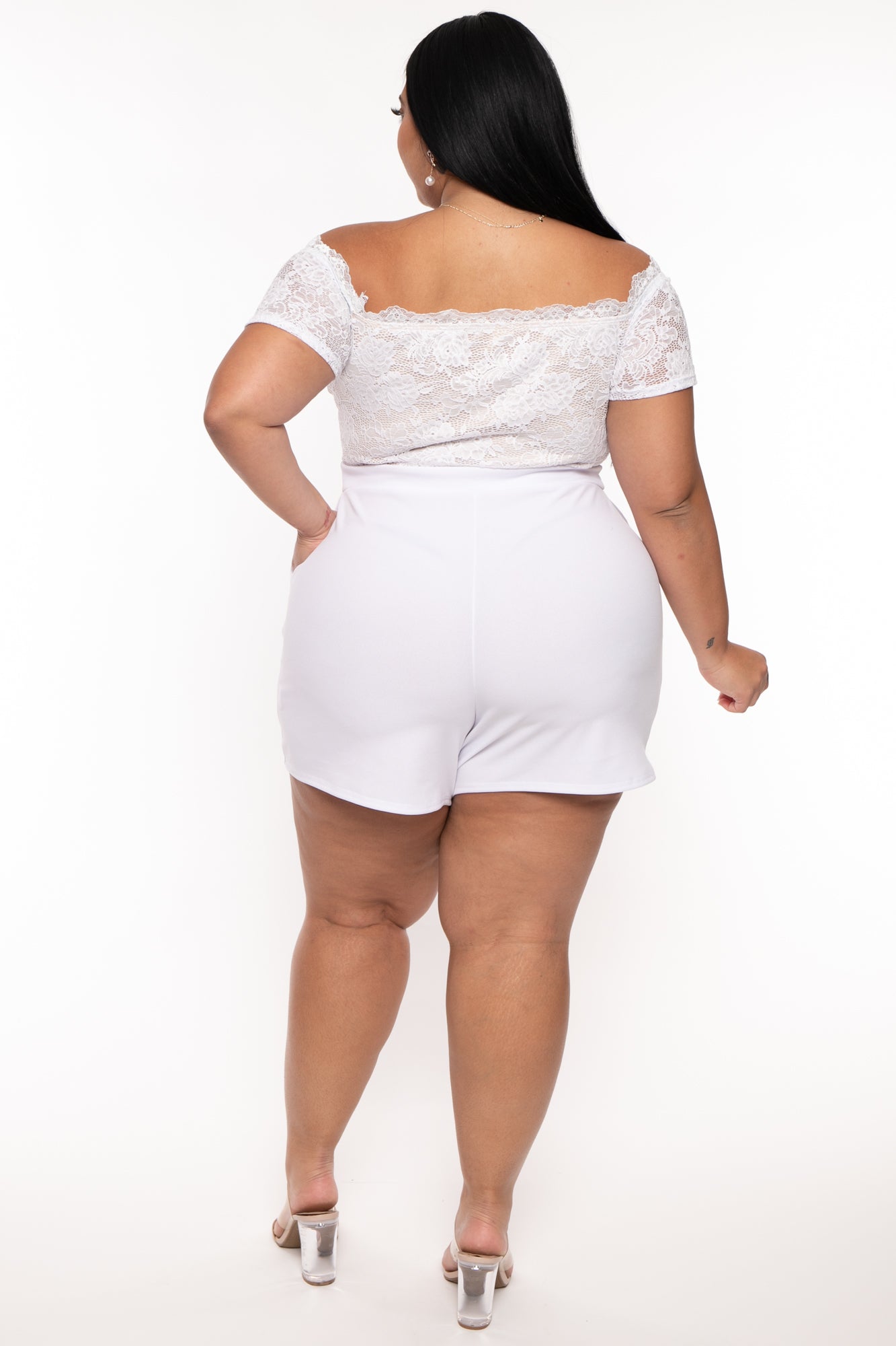 Plus Size Minnie Lace Top Romper - White