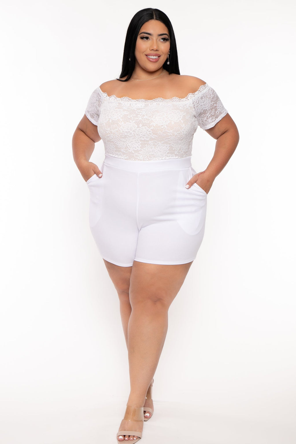 Plus Size Minnie Lace Top Romper - White