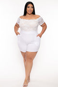 Plus Size Minnie Lace Top Romper - White