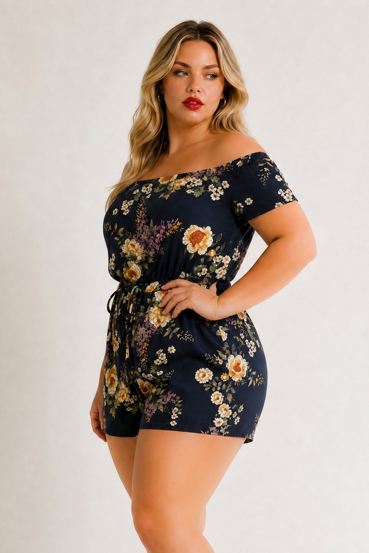 Plus Size Paloma Floral  Romper - Navy