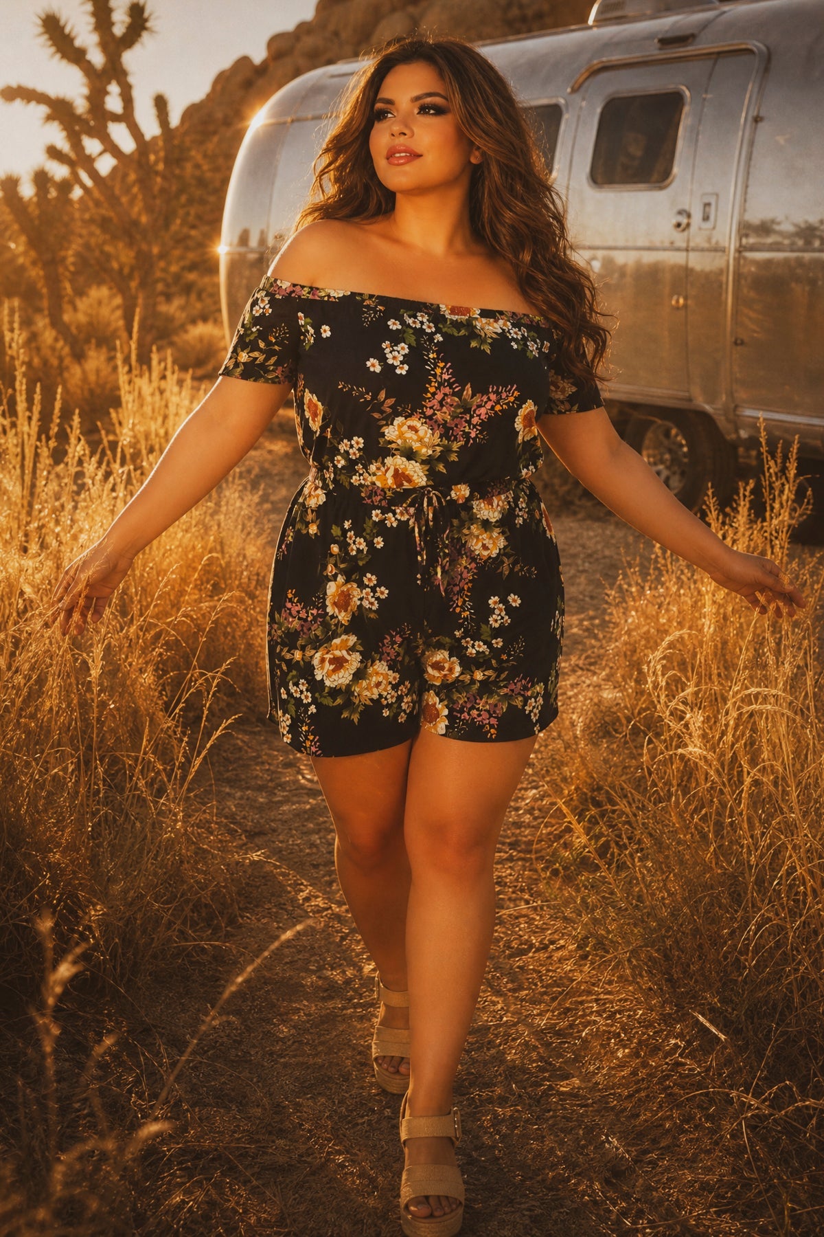 Plus Size Paloma Floral  Romper - Navy