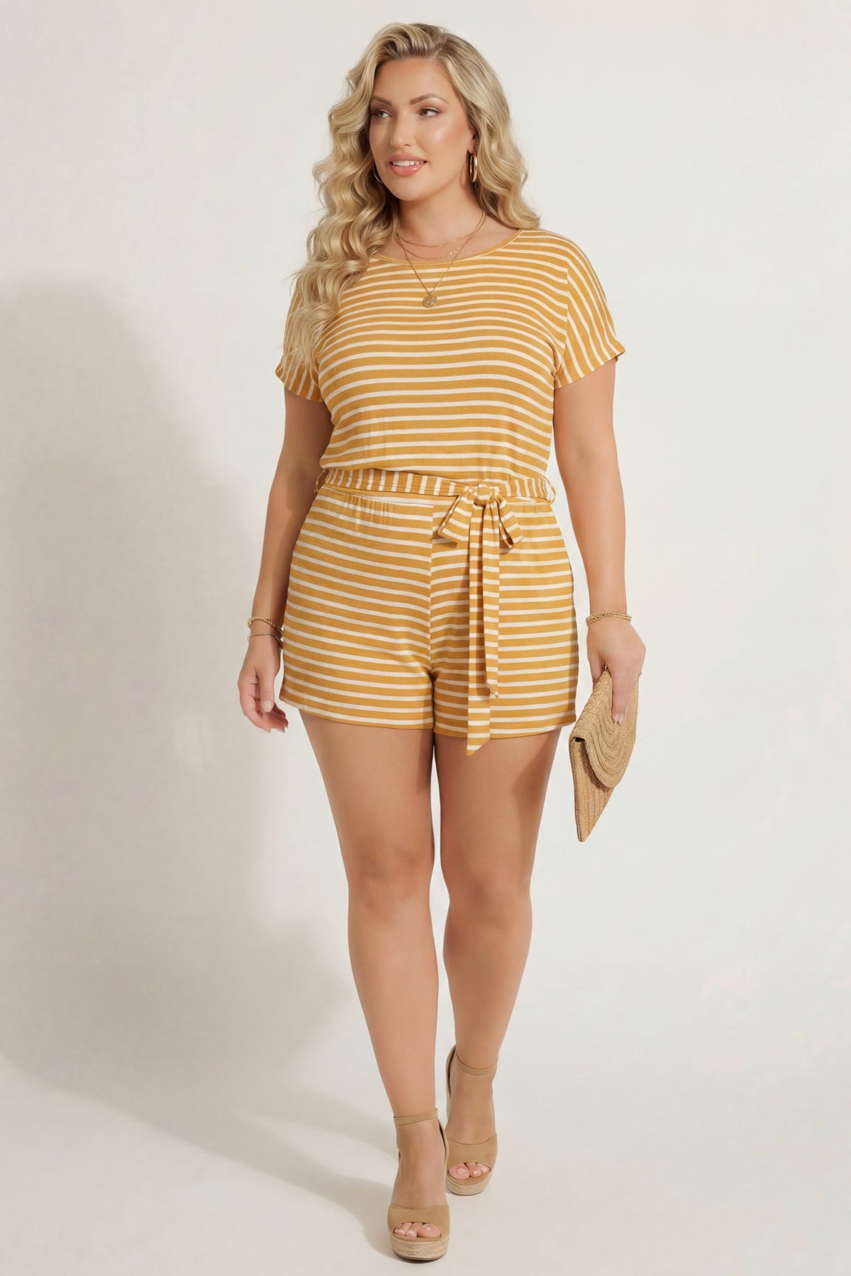 Plus Size Relaxed Charm Romper-  Mustard