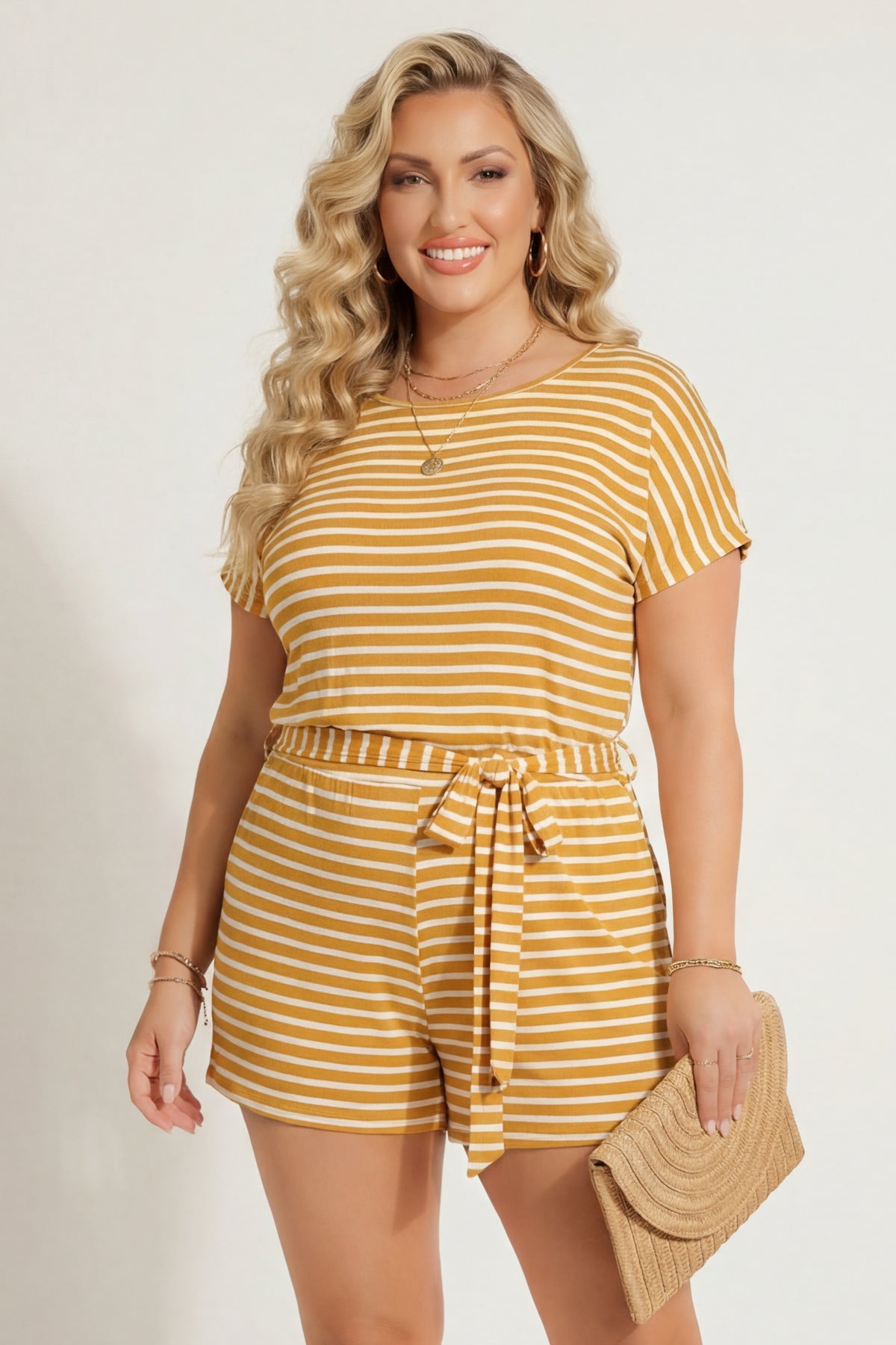 Plus Size Relaxed Charm Romper-  Mustard