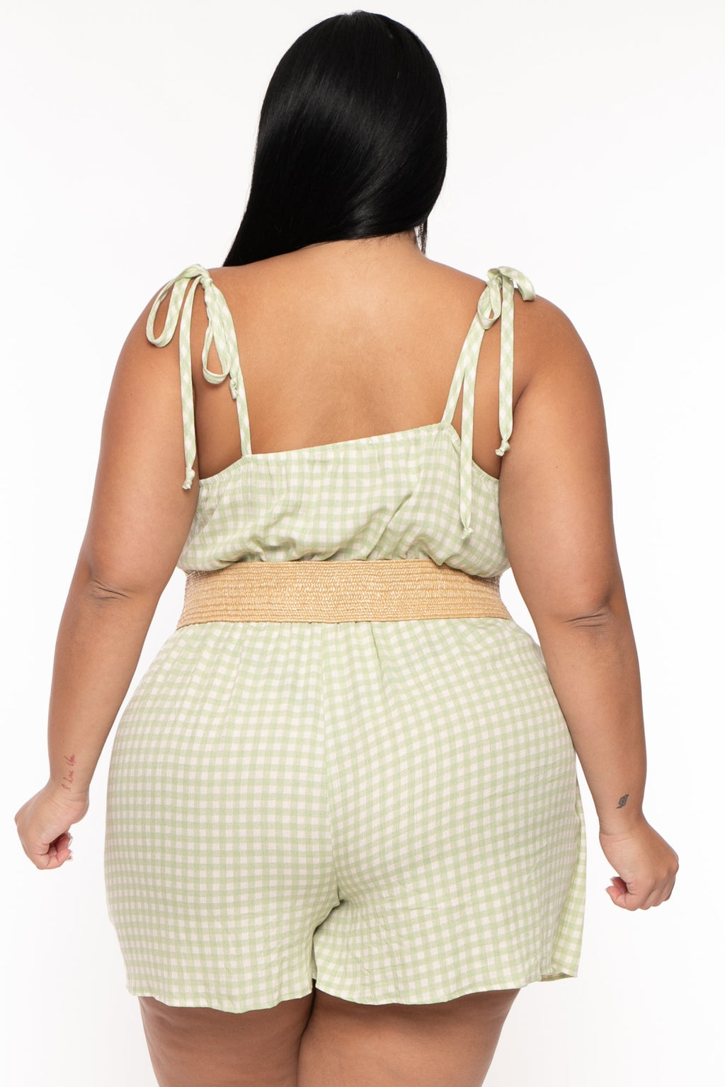Plus Size Tilda  Print  Skort  Romper- Green