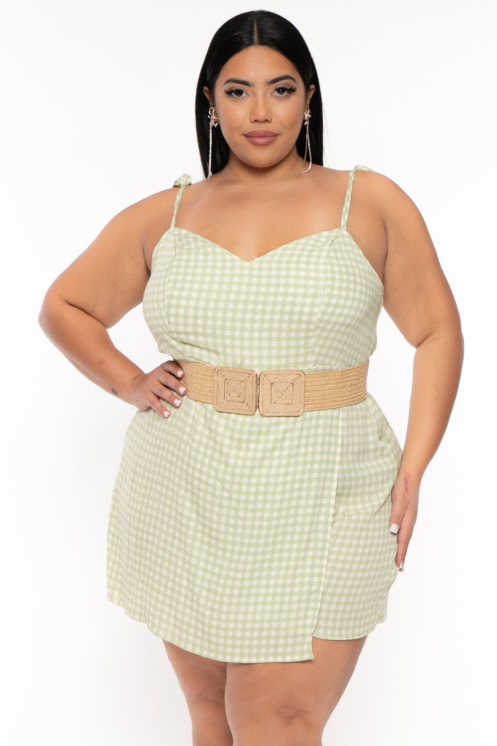 Plus Size Tilda  Print  Skort  Romper- Green