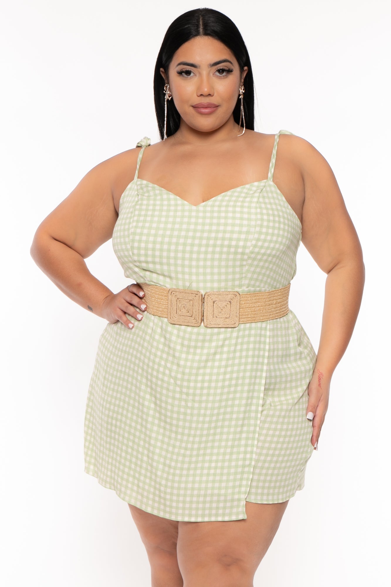Plus Size Tilda  Print  Skort  Romper- Green