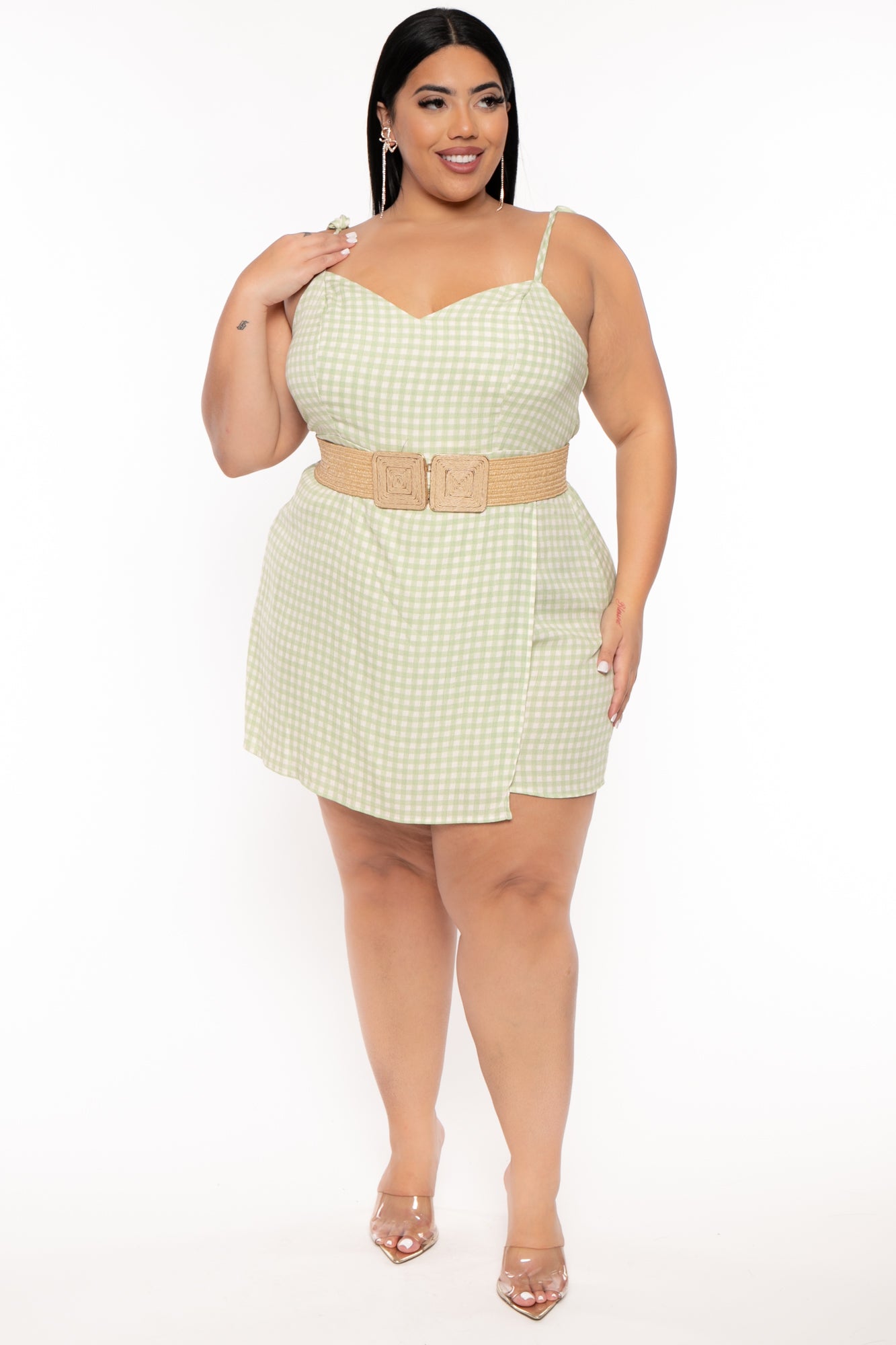 Plus Size Tilda  Print  Skort  Romper- Green