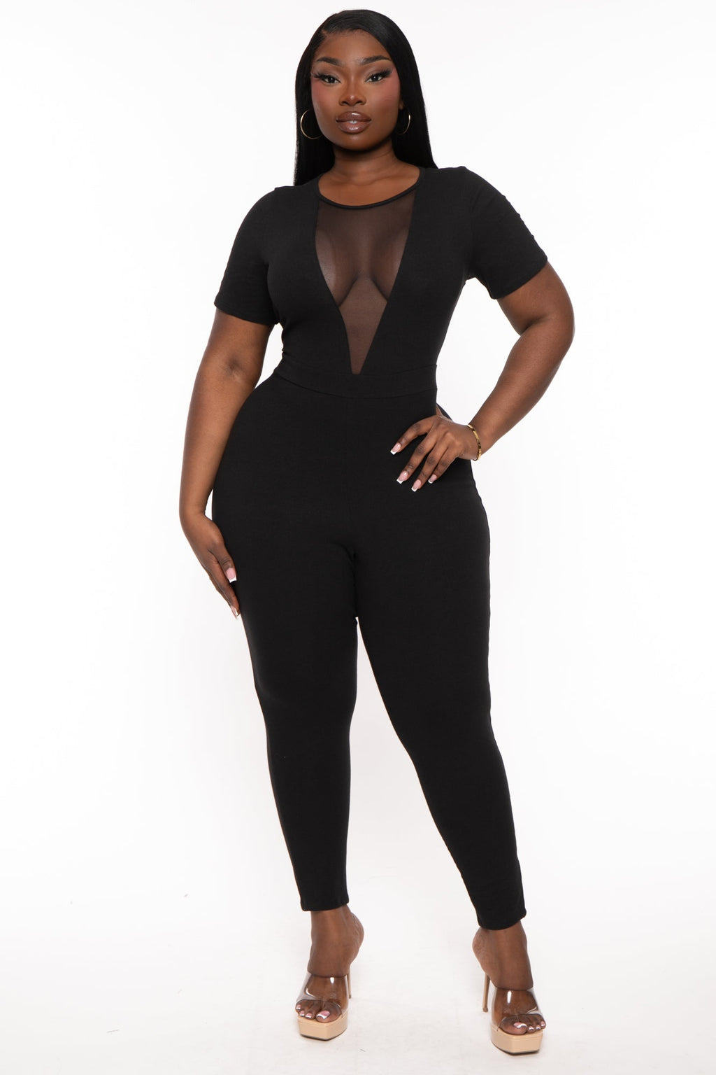 Plus Size Vicki Mesh  Jumpsuit - Black