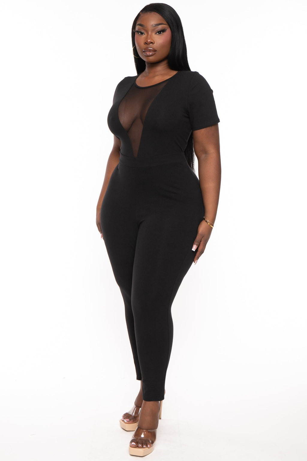 Plus Size Vicki Mesh  Jumpsuit - Black