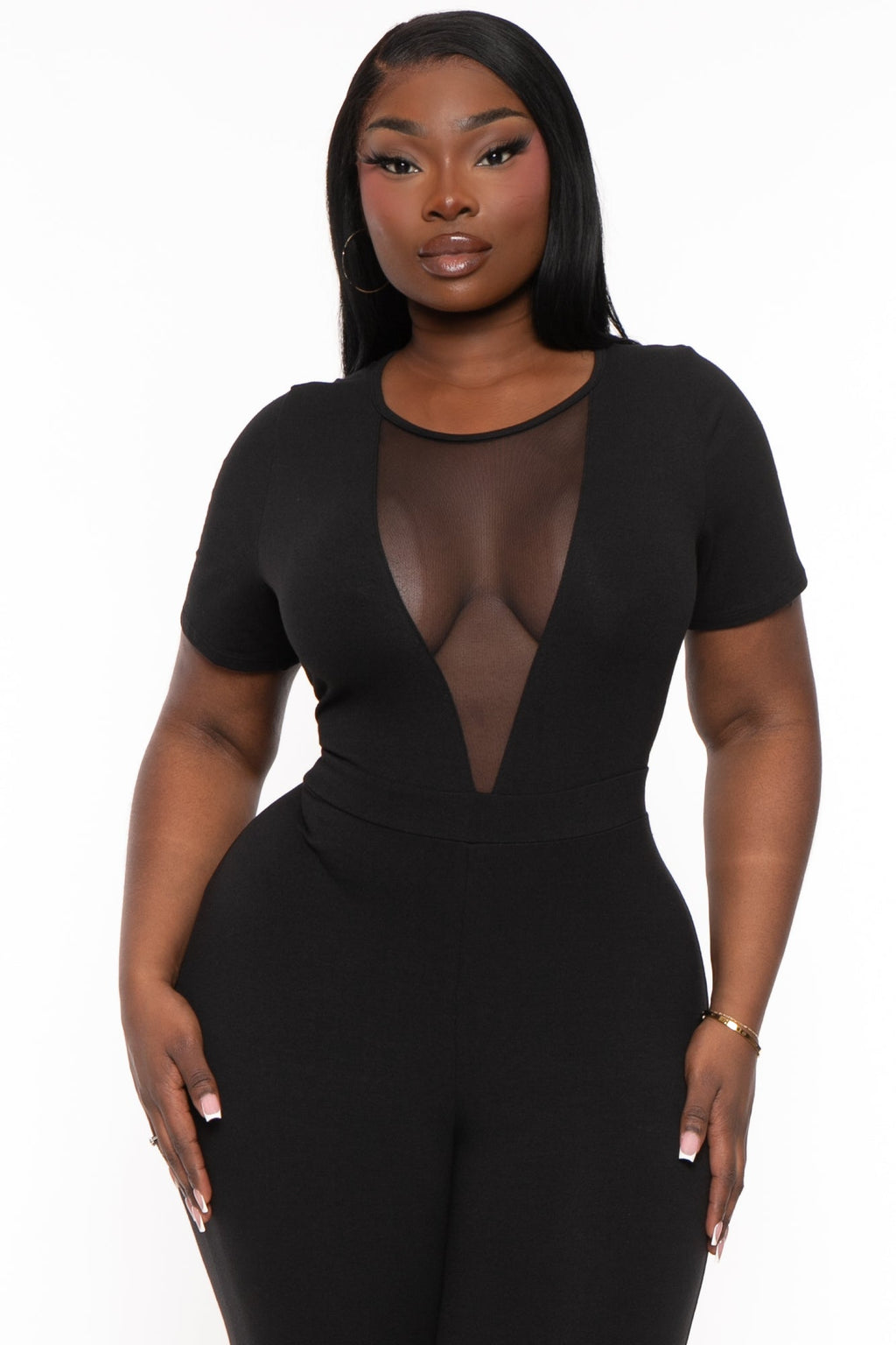 Plus Size Vicki Mesh  Jumpsuit - Black