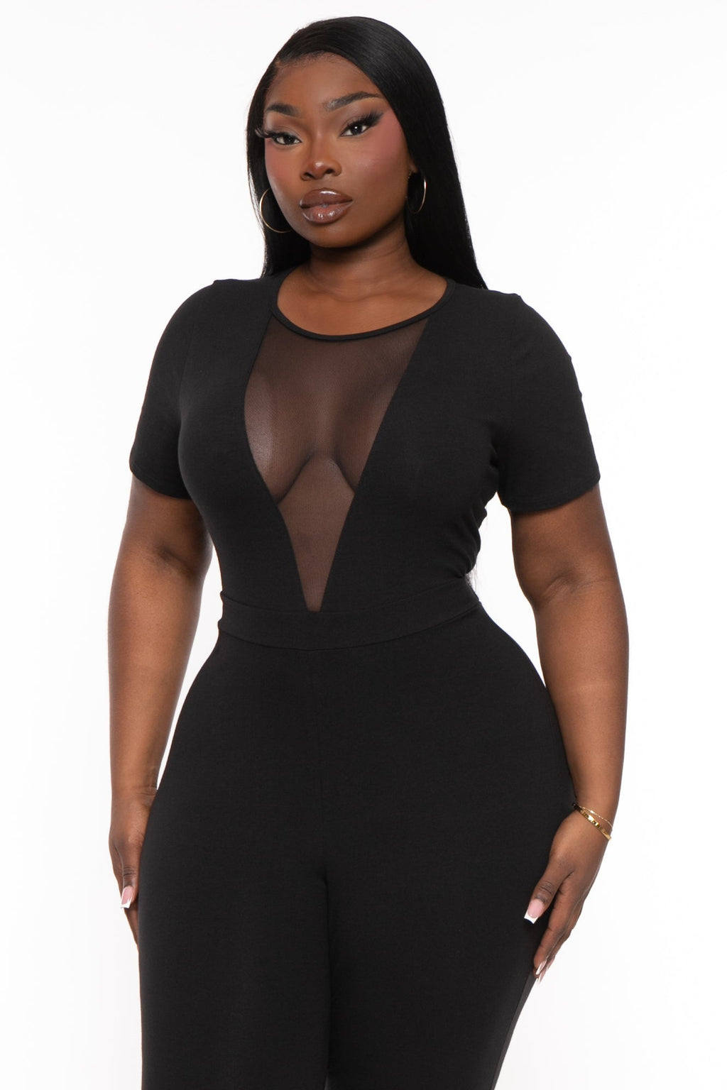 Plus Size Vicki Mesh  Jumpsuit - Black