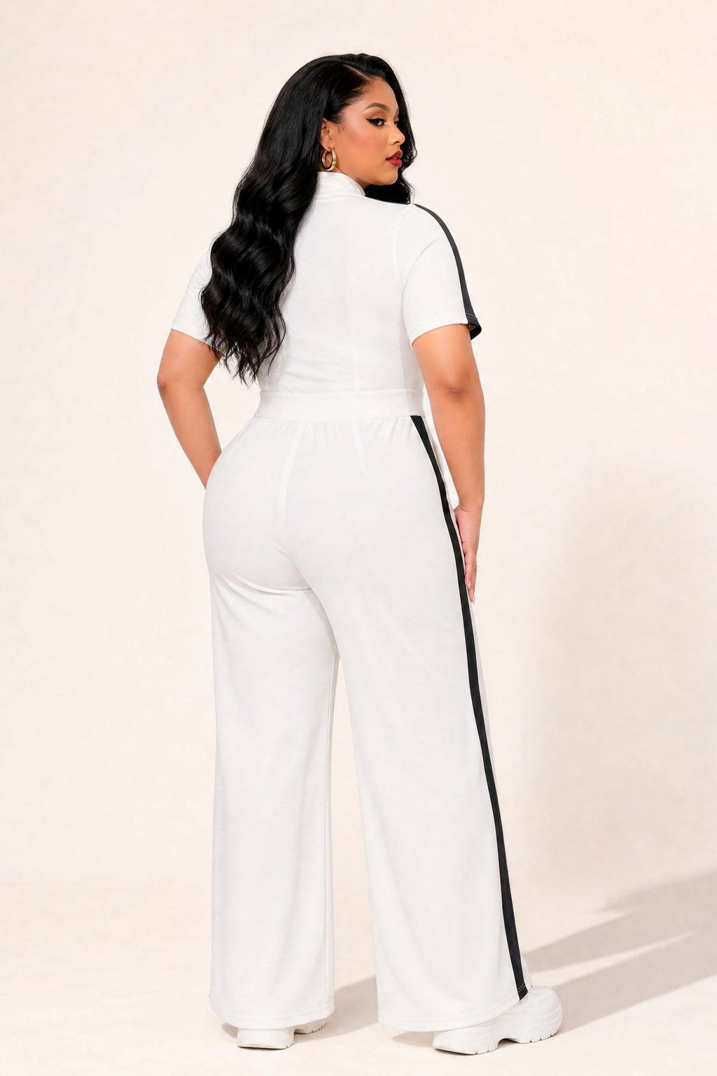 Plus Size  Victory Lane Jumpsuit - White