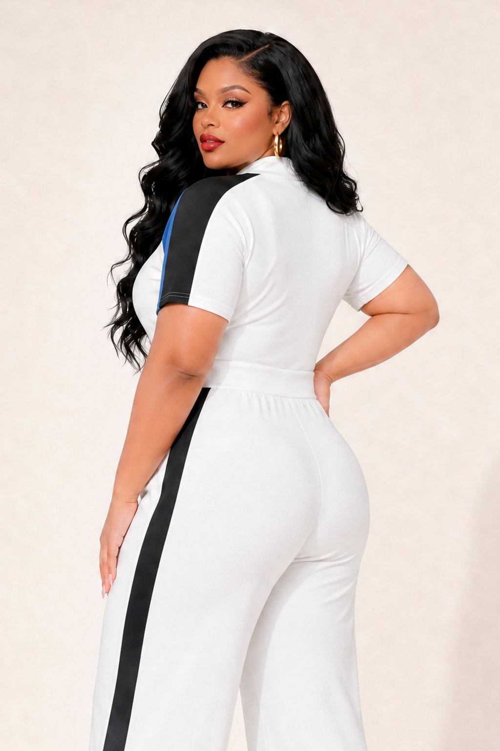 Plus Size  Victory Lane Jumpsuit - White