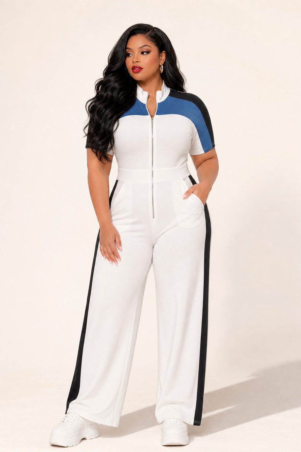 Plus Size  Victory Lane Jumpsuit - White