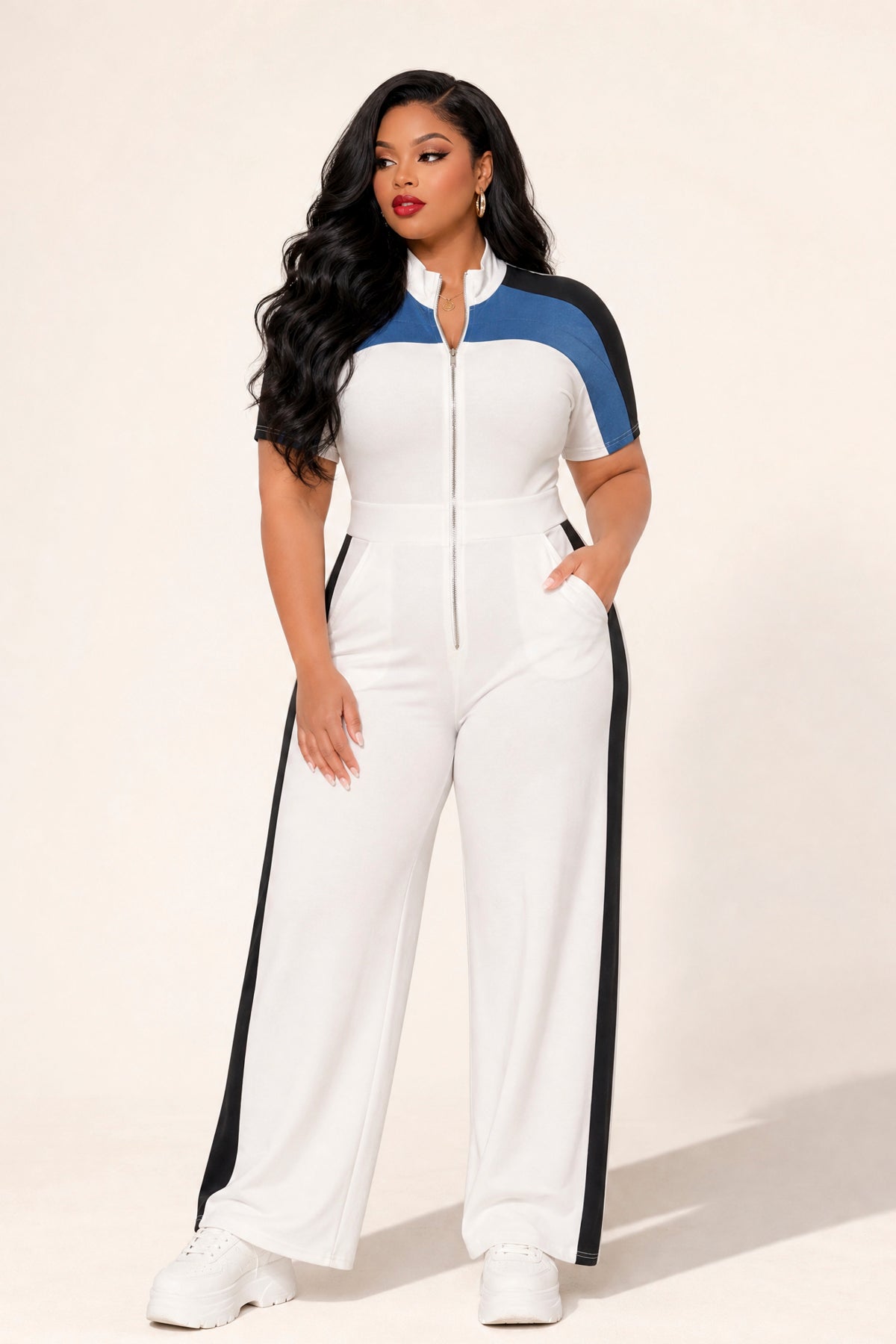 Plus Size  Victory Lane Jumpsuit - White