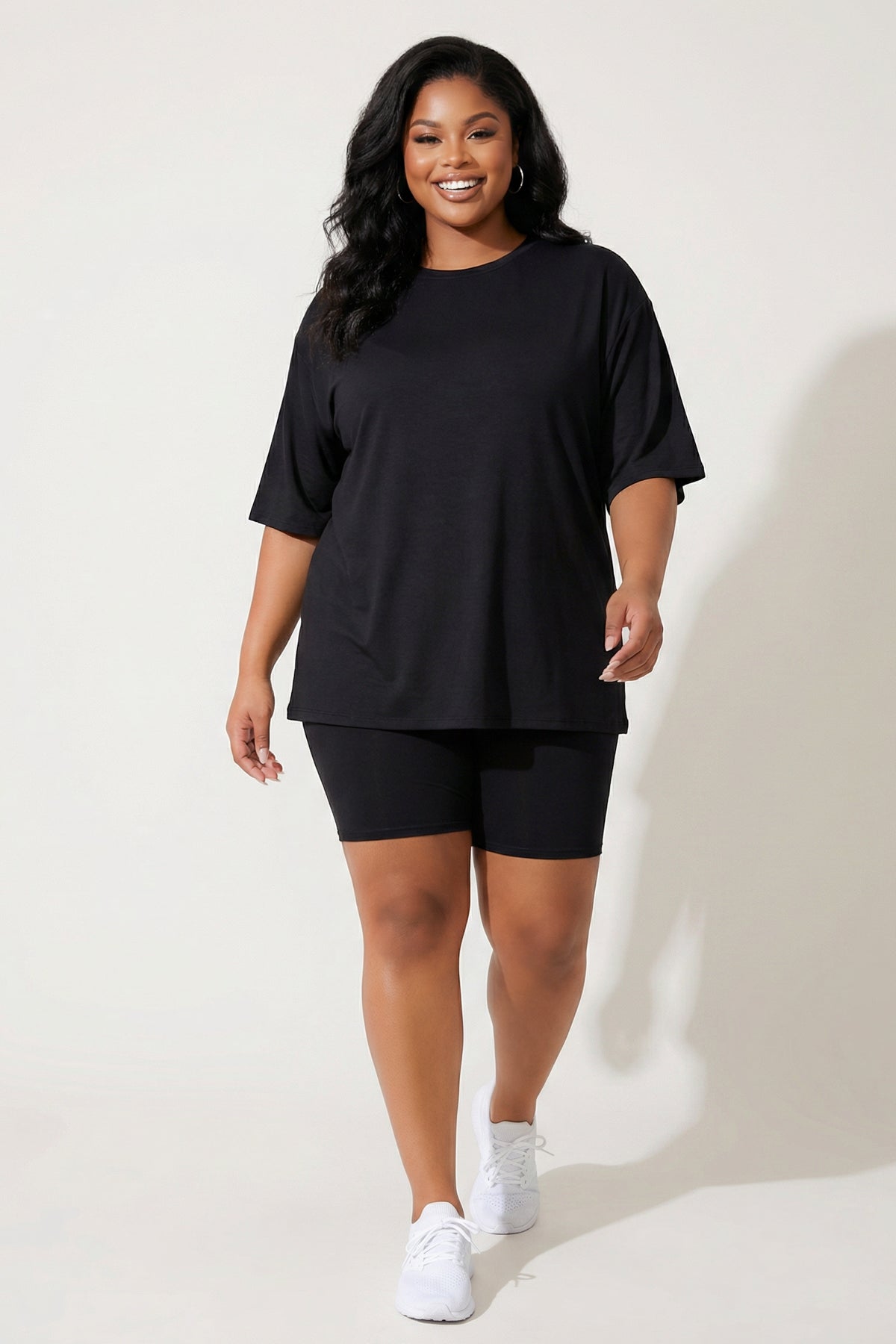 Plus Size Alex Tee And Biker Short Set - Black