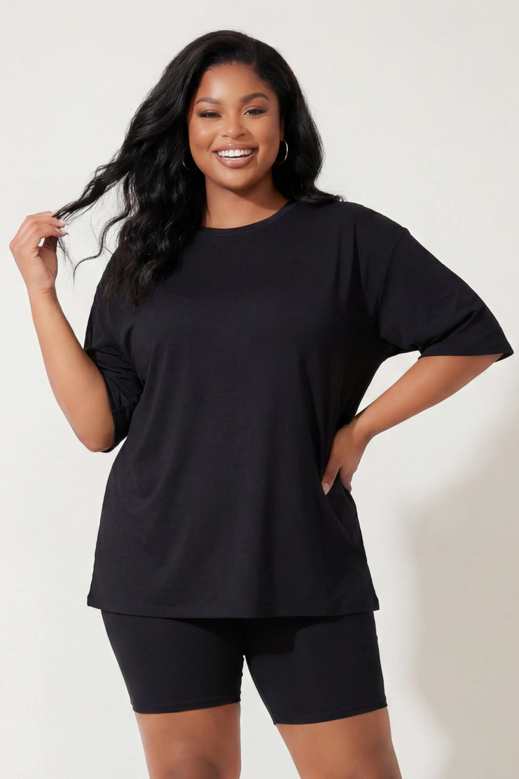 Plus Size Alex Tee And Biker Short Set - Black