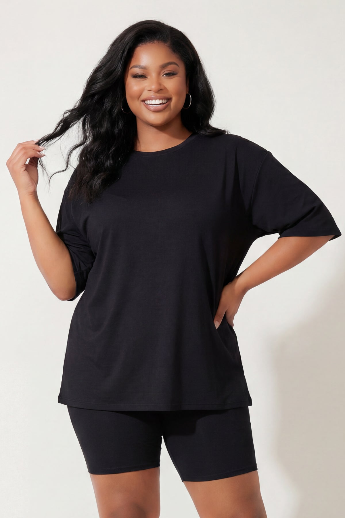 Plus Size Alex Tee And Biker Short Set - Black
