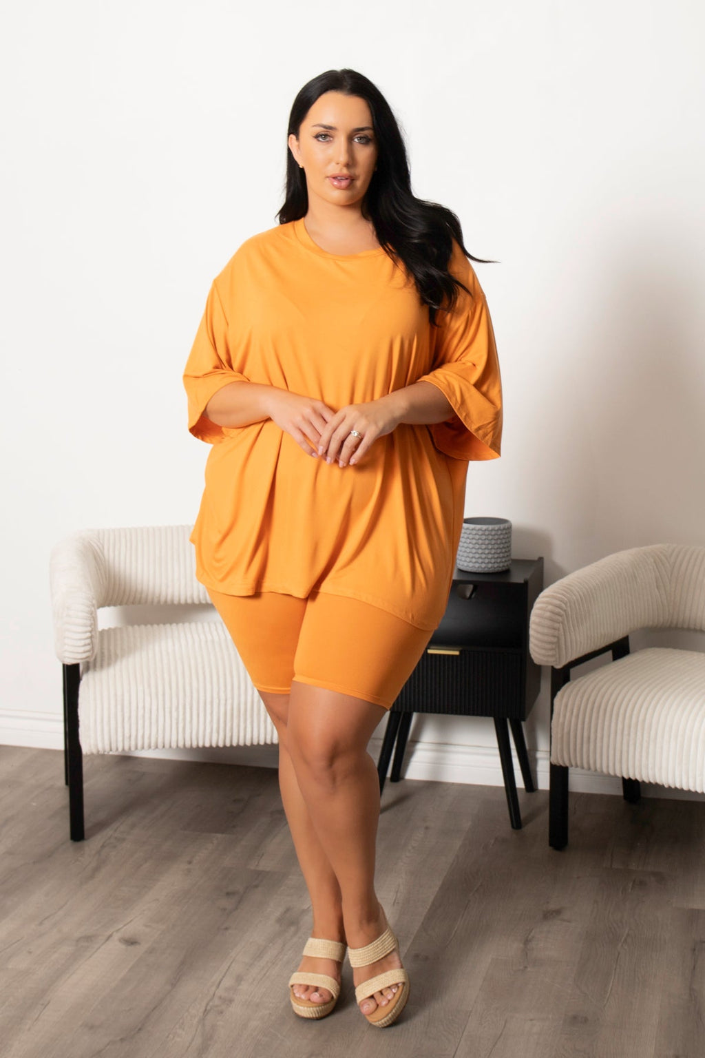 Plus Size Alex Tee And Biker Short Set - Orange