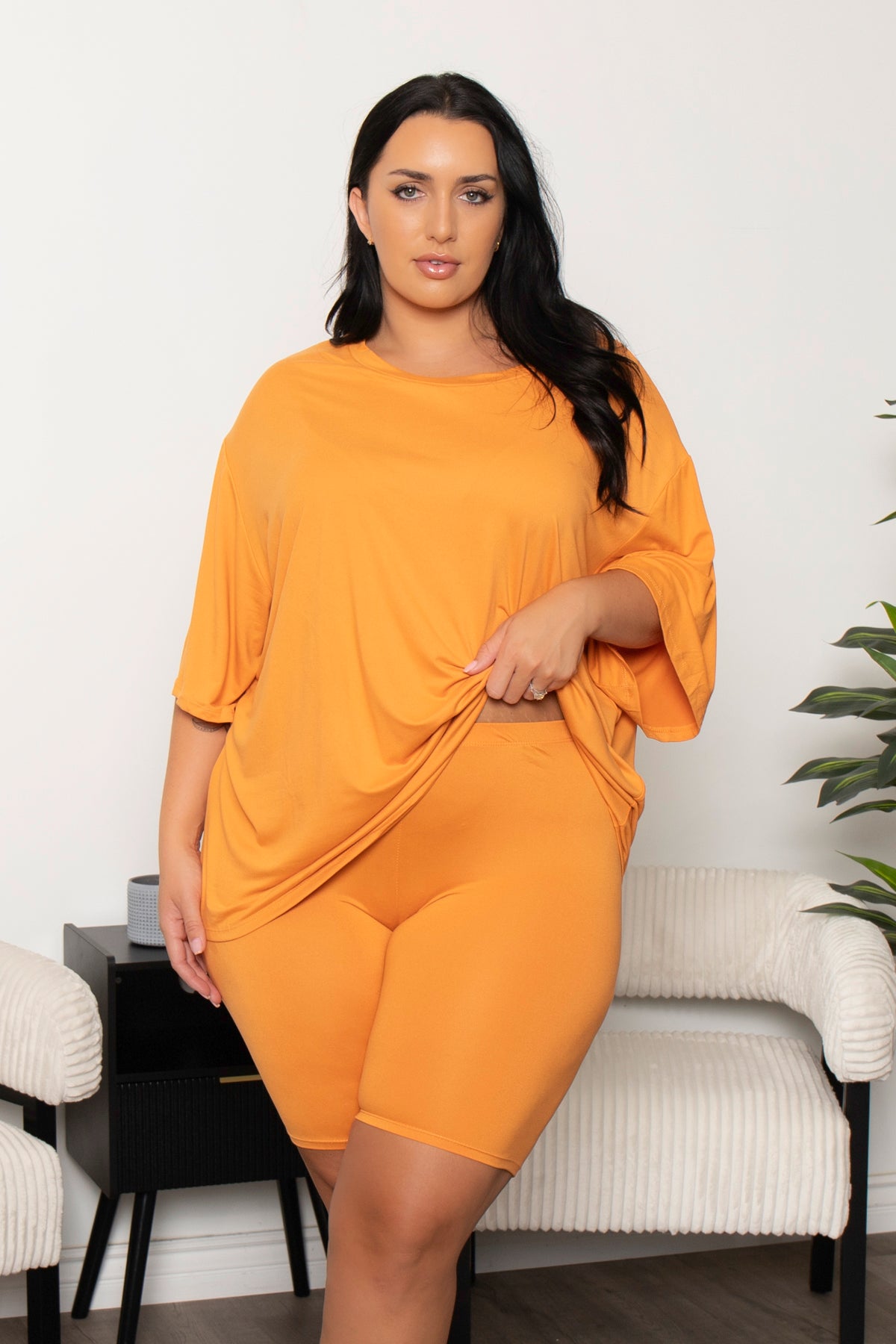 Plus Size Alex Tee And Biker Short Set - Orange