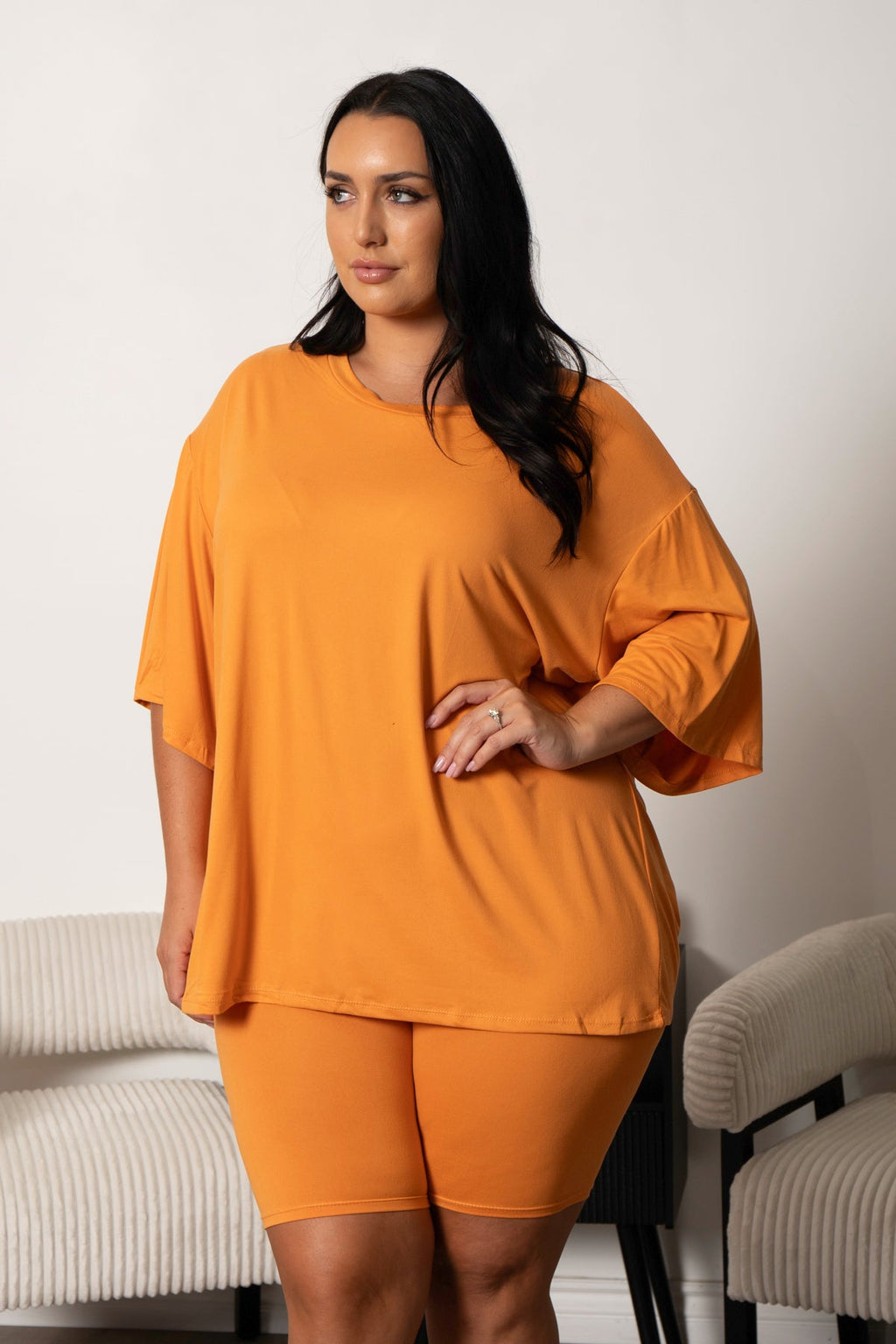 Plus Size Alex Tee And Biker Short Set - Orange