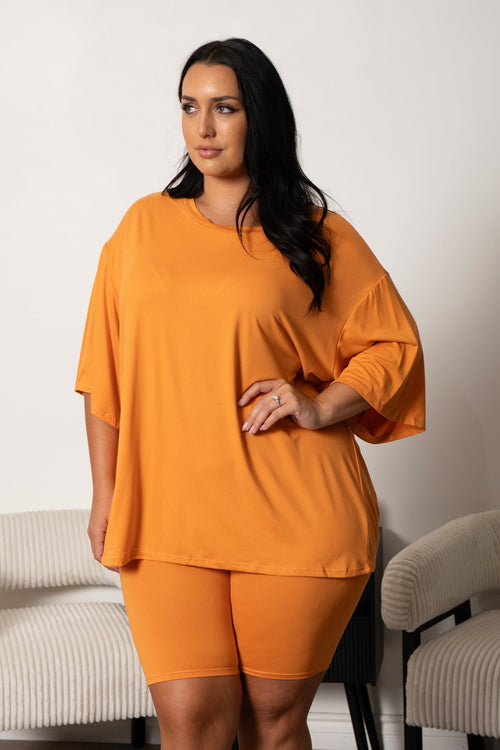Plus Size Alex Tee And Biker Short Set - Orange