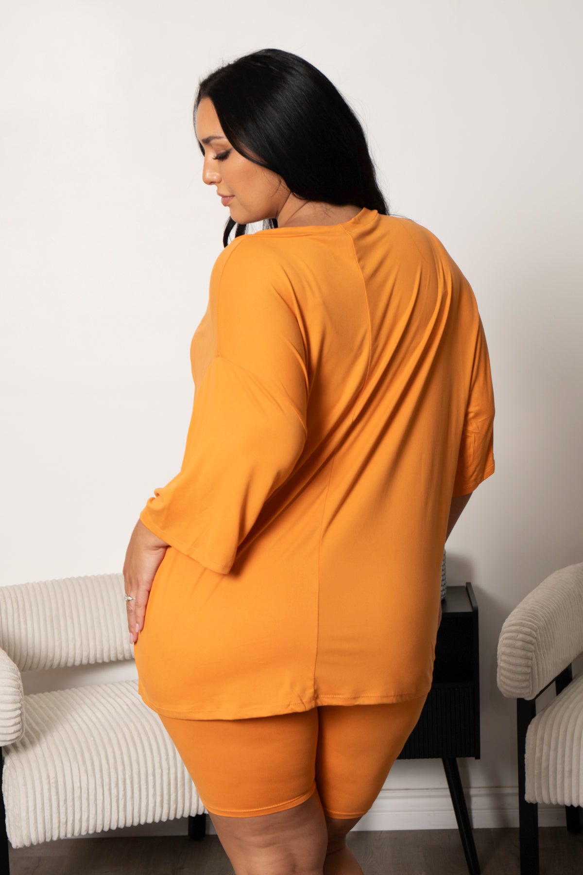 Plus Size Alex Tee And Biker Short Set - Orange