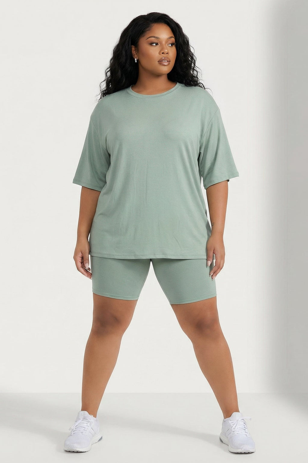 Plus Size Alex Tee And Biker Short Set - Sage