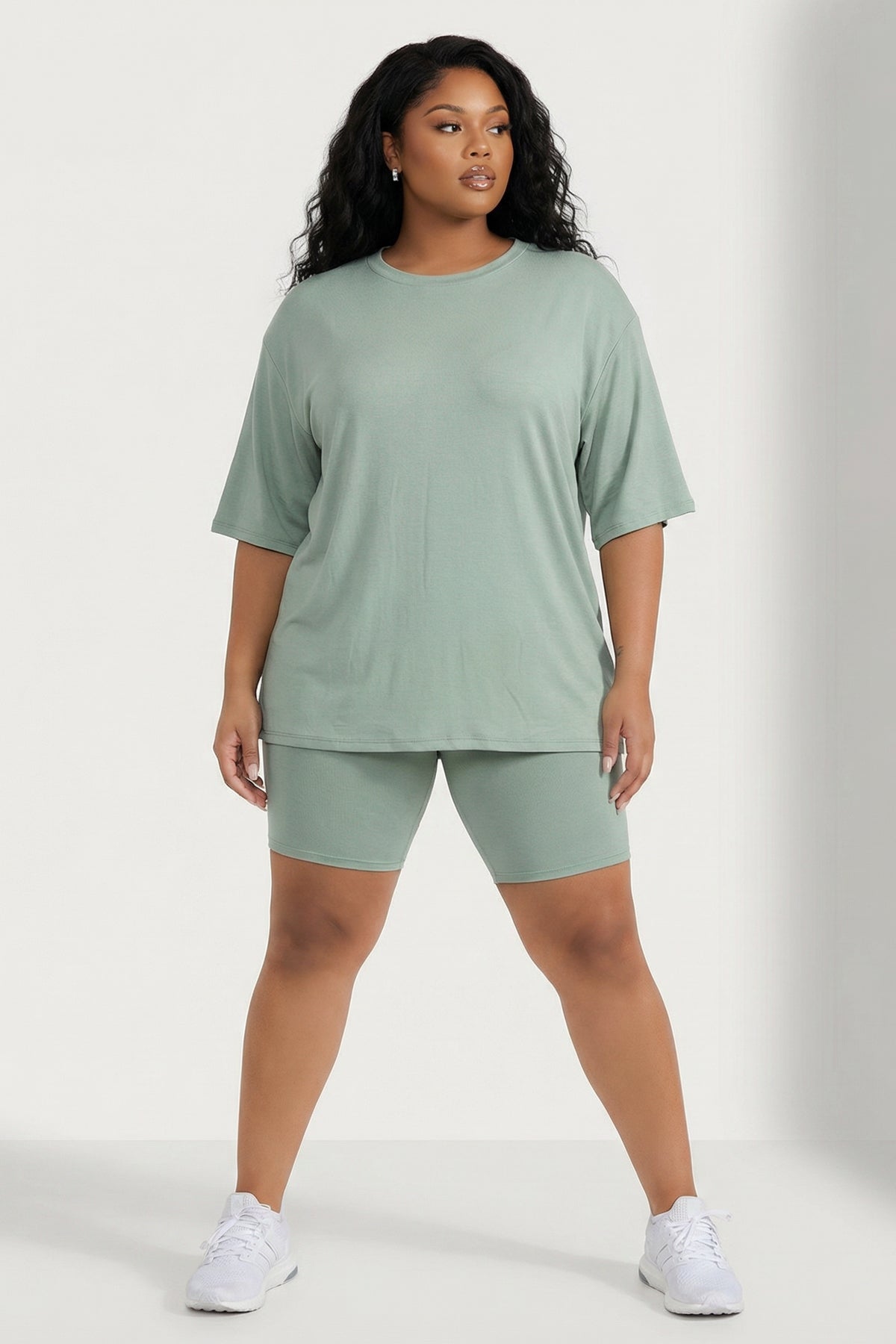 Plus Size Alex Tee And Biker Short Set - Sage